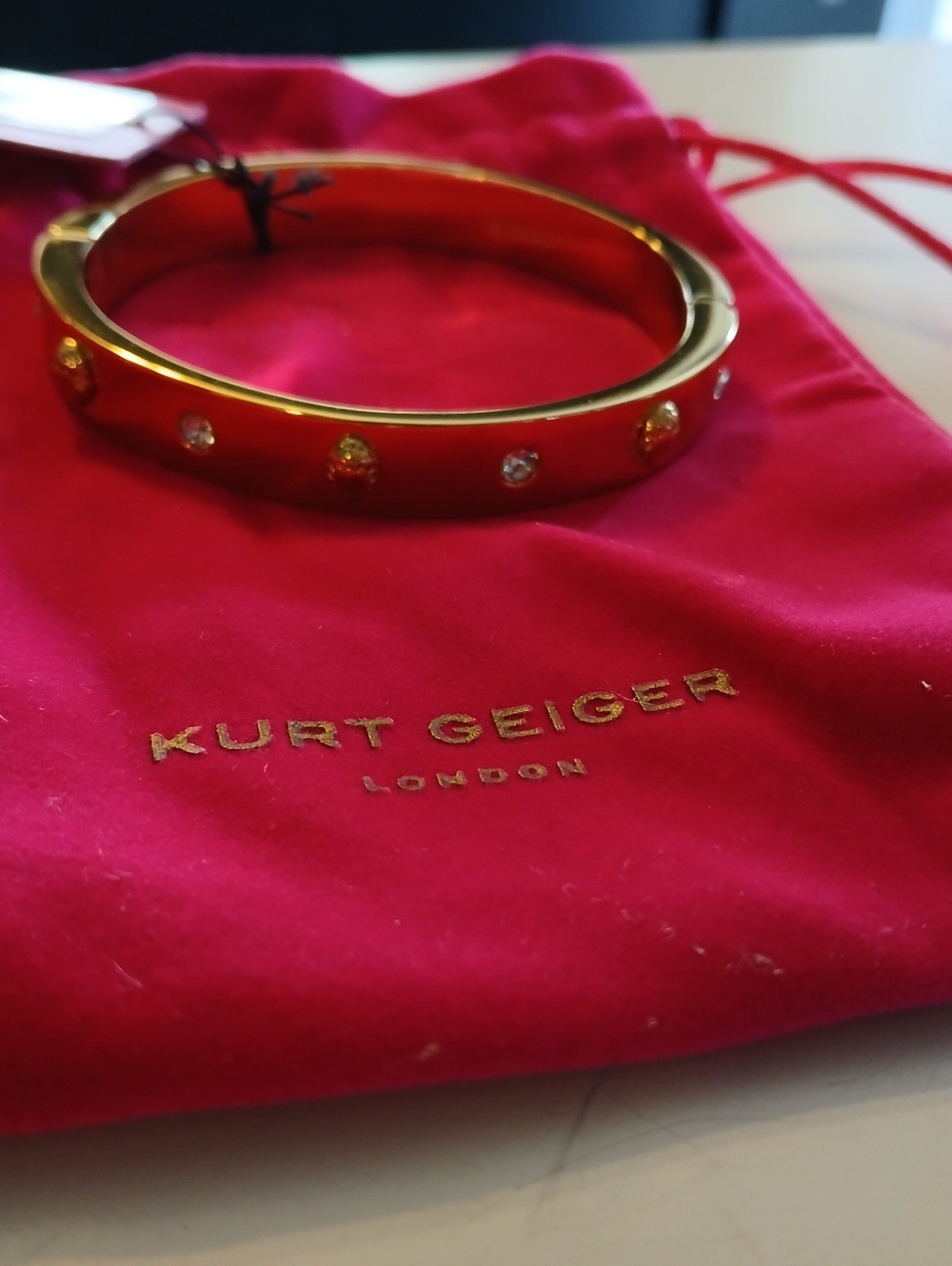 Kurt Geiger Crystal Hinge Bangle Bracelet Gold Eagle Head Motif NWT